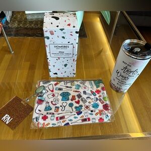 4 NEW Items RN Bundle, 20 oz Stainless steel tumbler, badge holder, clip + pouch